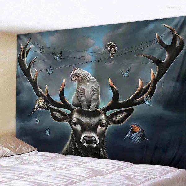 Tapices Elk Tapestry Animal Wall Hanging Boho Decor Witchcraft Mystic Hippie Home Sheet Sheets Yoga Mat 8 tamaños