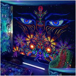 Tapisseries escent Tapestry European and American Black Light Hanging tissu affiche de décoration de maison psychédélique Trippy 23021 DHMRJ