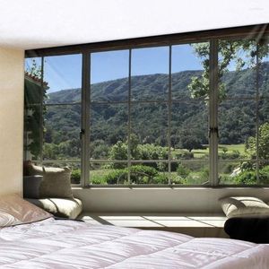 Tapisseries Style européen 3D fenêtre paysage tenture murale tapisserie bohème Art déco couverture rideau à la maison chambre salon de