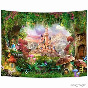 Tapisses fairy conte fantasy world château tapissery forêt tapestry tapisry girls chambre salon dormor décor mural r230812