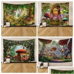 Tapices cuentos de hadas bosque tapiz pared colgante fantasía mágica jardín hongo estético niña dormitorio dormitorio salón de estar dhmdr