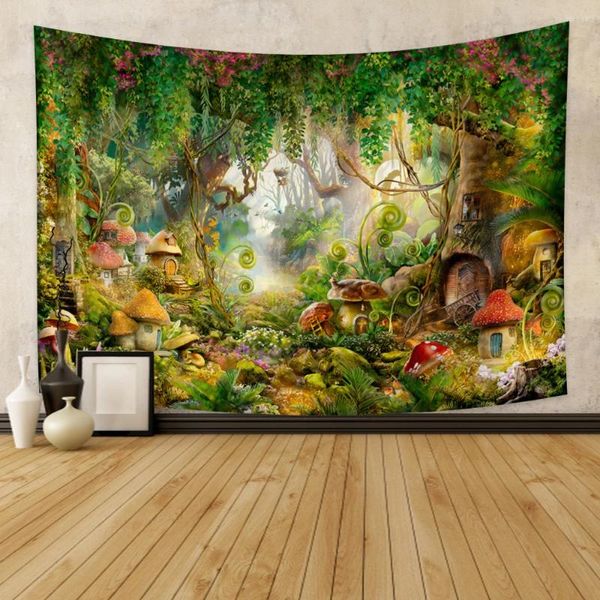 Tapices Tapiz de bosque de cuento de hadas para colgar en la pared, fantasía, jardín mágico, seta, estética, dormitorio, sala de estar, dormitorio, decoración de fiesta