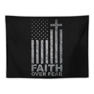 Tapisseries Faith Over Fear Flag American Christian Vintage Tapestry esthétique décor de chambre à coucher