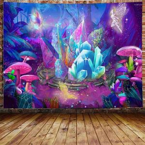 Tapisses fantasy contes de fée tapisserie magique cristal world elfe papillon champignon forestier dessin animé esthétique mur art couverture suspendue