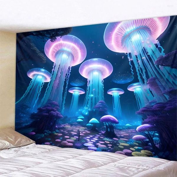 Tapisses Fantasy Paysage Mur Tapisserie suspendue Jellyfish Bohemian Home Decoration Kawaii Hippie Room Art