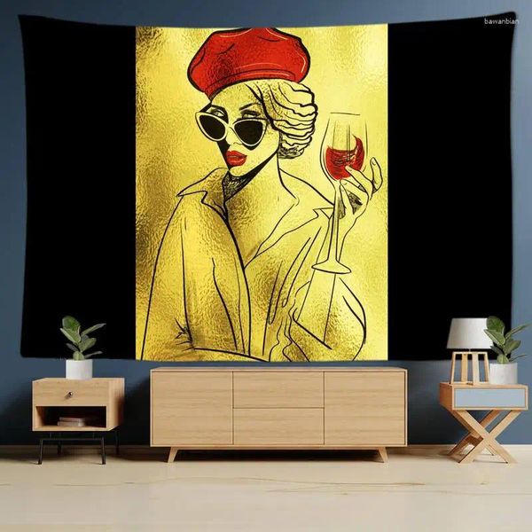 Tapisseries fashion sexy fille femme peinture à l'huile moderne vin tapisserie mur suspendu décor de chambre d'art fond esthétique fond de chambre