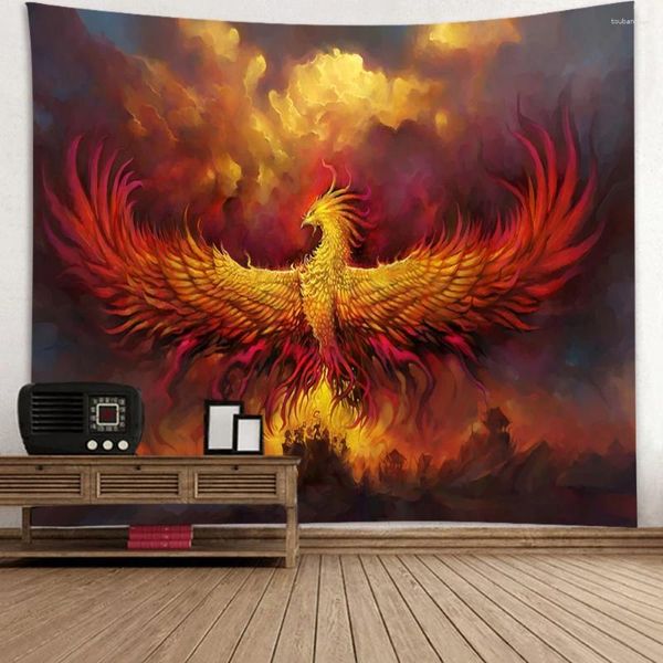 Tapices Fire Phoenix Decoración del hogar Salón Mural Hippie Flying Bird Moon Tapiz Colgante de pared Fondo Arte Tela