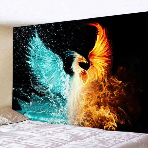 Tapices Fire Phoenix Tapiz Colgante de pared Flying Bird Art Decoración del hogar para dormitorio Escena de vida Cortina de tela