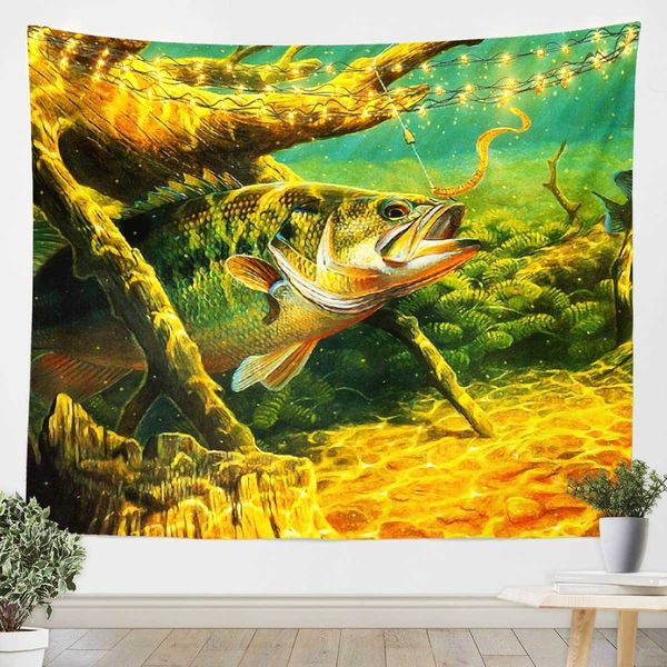 Tapisseries Poisson Bass Tapisserie Pêche Tapisseries Sous-Marin Poisson Animal Tenture Murale Maison Chambre Salon Dortoir Décor Couverture Murale