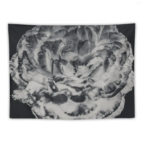 Tapisseries Floral Flower Art - Rétro Rose Noir et Blanc Vintage Fleurs Tapisserie Chambre Décoration Murale Chambre Décor Esthétique