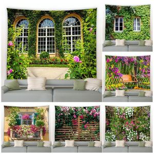 Tapisseries fleur tapisserie de printemps clôture paysage fond de toile de fond de tissu suspendu affiche de jardin extérieur décoration intérieure tapisserie esthétique 230812