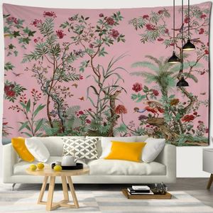 Tapisseries fleurs bird plantes style mur tapisserie motif en polyester imprimé suspension de décoration de maison tissu de chambre à coucher