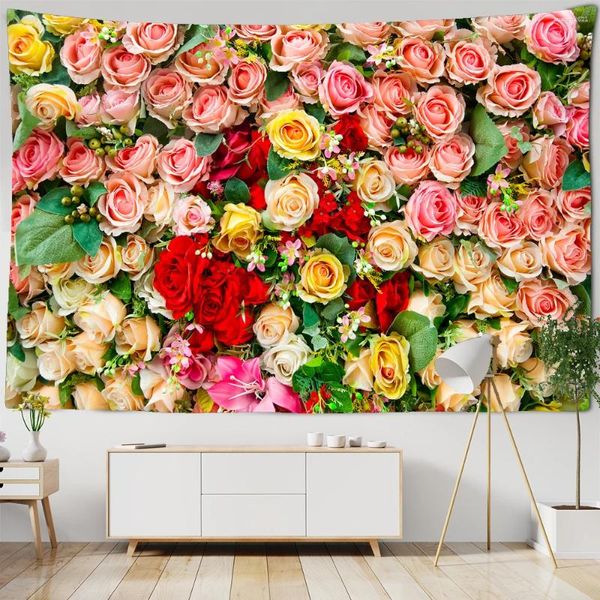 Tapisseries murales à fleurs florales, tapis en tissu suspendu, décoration artistique pour dortoir, couverture de serviette de plage en Polyester pour pique-nique