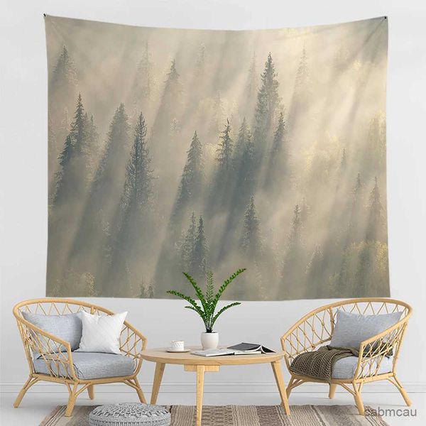 Tapices Montañas de niebla Tapiz psicodélico Bosque Colgante de pared Tapices de brujería Dormitorio Sala de estar Dormitorio Decoración Cortina colgante