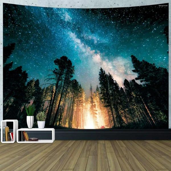 Tapices Forest Tapestry Campfire Night Sky Galaxy Naturaleza paisajista