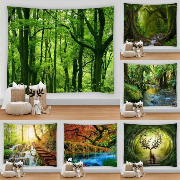 Tapisseries Forest Stream Landscape Tapestry mur suspendu plage picine de pique-nique tente de camping tampon de sommeil de décoration intérieure