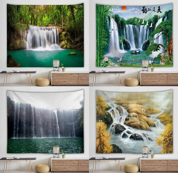 Tapisseries Forest Stream Tapestry 3d Place Serviette en cascade paysage beau peinture mur moque de yoga mat à la maison nappe