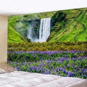 Tapisseries Forest Waterfall Landscape Match Stream Fond Cilot Bohemian Home Decoration Chadow salon Tapestry