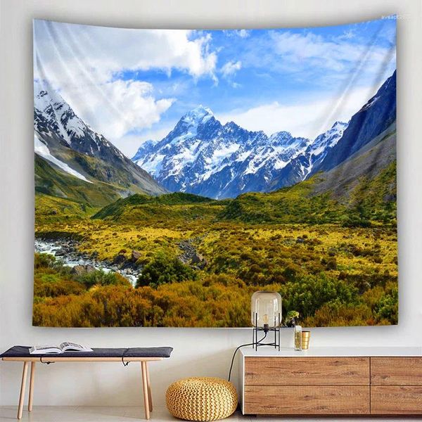 Tapices Forest Waterfall Landscape Tapestry Wall Hanging Beach Picnic Carpet Carping Mat de la carpa para dormir Decoración del hogar Cama