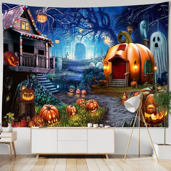 Tapisseries murales amusantes pour Halloween, château d'horreur effrayant, citrouille, décoration pour chambre d'enfant, salon, salle à manger