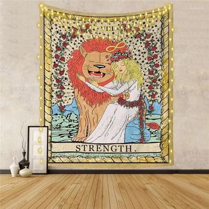 Tapisseries fille et Lion fleurs Tarot carte tapisserie chambre tenture murale tissu Boho Vintage grande taille maison tapis décoratif