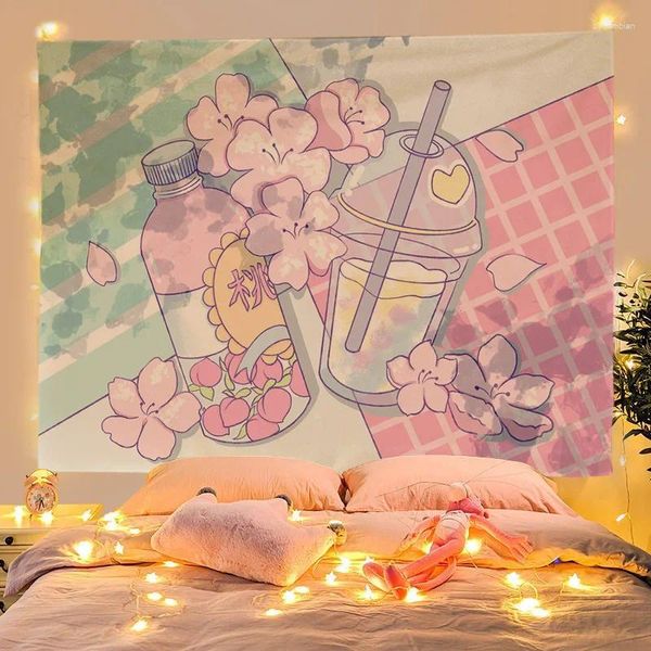 Tapices Girl Peach Blossom Tapestry Cámara de helado lindo Decoración de la habitación del dormitorio Kawaii Decoración del dormitorio Fondo de tela estética