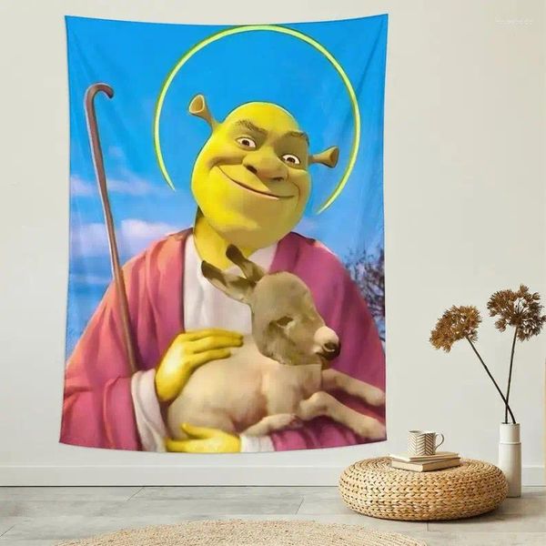 Tapices Dios Shrek Tapiz Divertido Meme Anime Arte de la pared para dormitorio universitario decoración del hogar