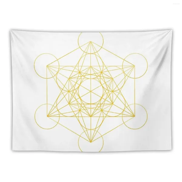 Tapices Golden Metatron Cube Tapiz Decoración para colgar en la pared Decoración de la casa para el dormitorio