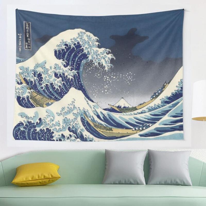 BohoFabrics Night Wave Tapestry: Coffee Bedroom Hippie Wall Hanging with Great Wave Kanagawa & Mandala Print