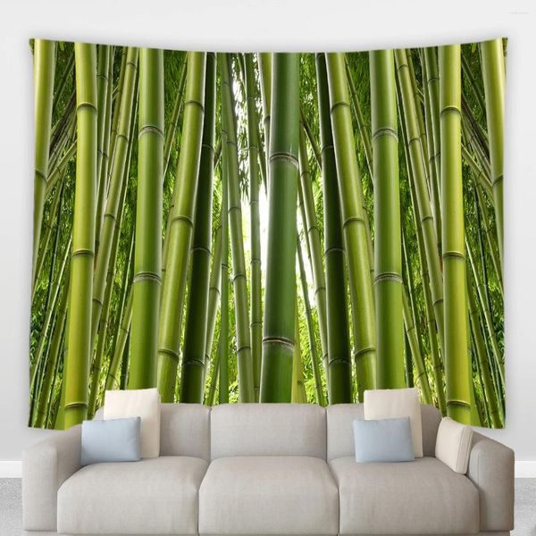 Tapisses Green Bamboo Paysage Tapisserie Plantes forestières Feuilles Bridge en bois salon chambre murale de décoration suspendue