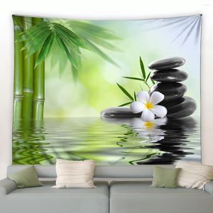 Tapestries Groene bamboe orchid Zen Tapestry Zwarte stenen muur Hangende Aziatische spa Landschap Huiskamer Living Decor Dekendoek