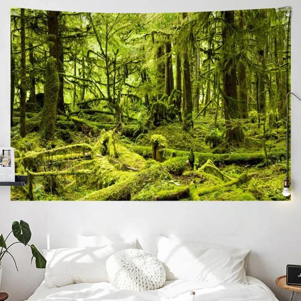 Tapisses Green Forest Tapestry Plante paysage paysage naturel grand arbre mur suspendu mandala hippie maison salon décora