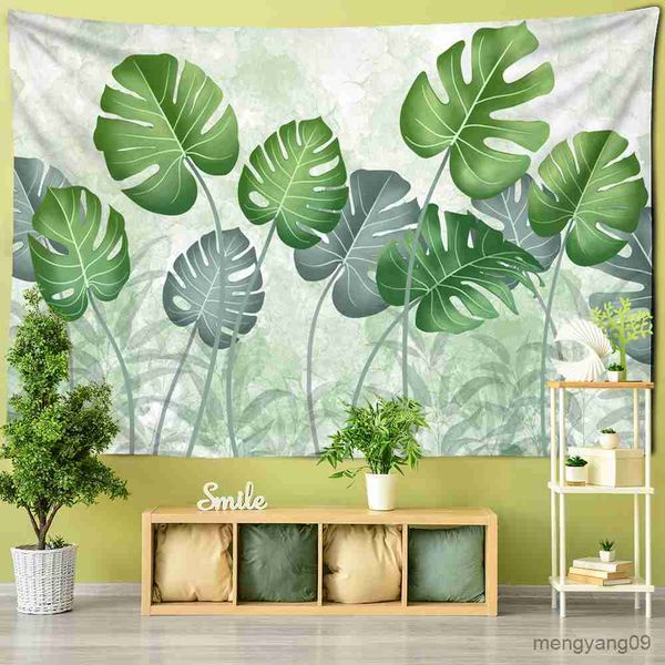 Tapices Green Leaf Plant Tapestry Plantain Hojas de loto Plantas tropicales del sudeste asiático Arte colgante Decoración Tapestería de pared R230815