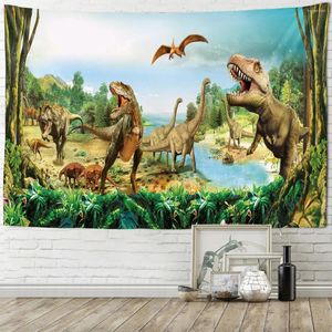 Tapisseries murales suspendues avec plantes vertes et dinosaures, feuilles de tapisserie décoratives pour la maison, serviette de plage, tapis de Yoga, couverture