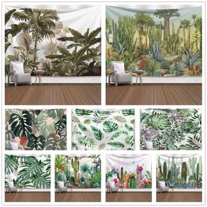 Tapisseries Feuilles tropicales vertes Tapisserie de cactus Tenture murale Nature Feuille de palmier Feuille de bananier Art de la maison pour chambre dortoir chambre