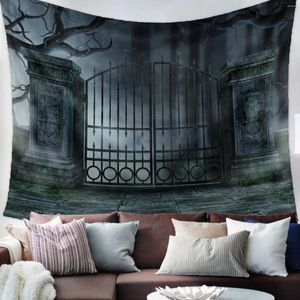 Tapestries Halloween Gotische architectuur Horror Nights Black Wall Tapestry Holiday Cemetery Home Decor Large Hanging Backlop