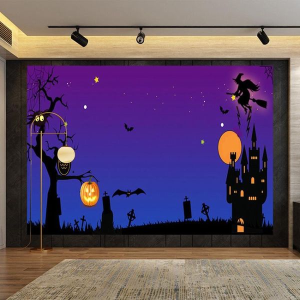 Tapisseries Halloween Citrouille Lanterne Tenture Murale Tapisserie Bohème Hippie Fantôme Couverture Décoration Fond