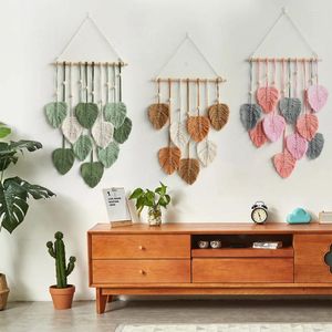 Tapices hechos a mano macrame hoja pared colgante hojas verdes pluma mediados de siglo moderno boho decoración regalo para granja