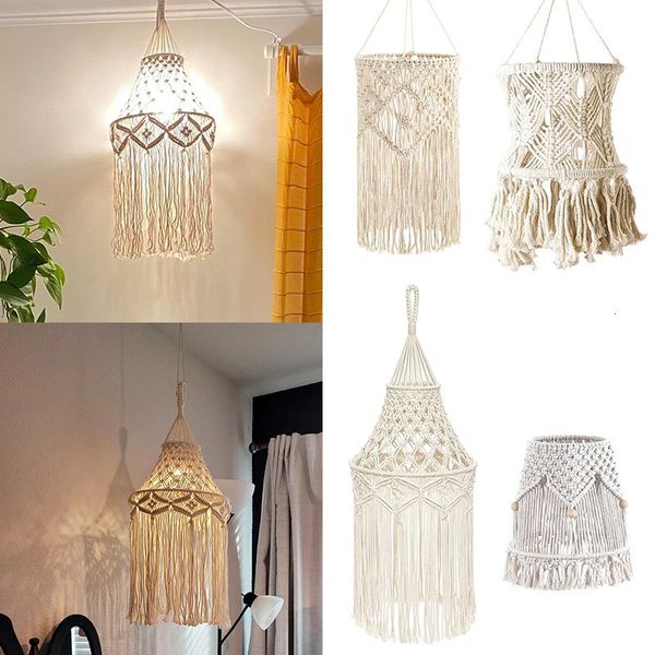 Tapisseries faites à la main en macramé abat-jour lustre couverture de lampe suspendue corde de coton Boho Chic décor abat-jour tapisserie macramé tissé tapisserie 231122