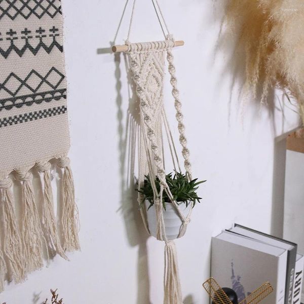 Tapices Macrame hecho a mano Tapiz Maceta Red Vintage Cesta colgante Colgadores de plantas Cordón de algodón Maceta Cuerda anudada Jardín Balcón Decoración