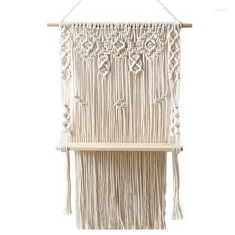 Tapestries handgemaakte kwast macrame muur hangende plank boho katoenen touw geweven tapijtplant hanger houten zweven