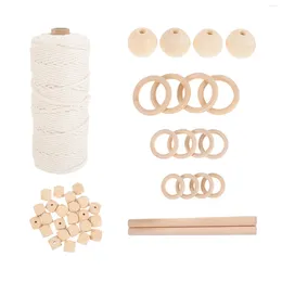 Tapisseries en corde de coton tissée à la main, accessoires de tapisserie, paquet de matériel de bricolage, perles en bois pour macramé, décoration de tapisserie