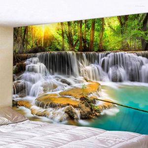 Wandelpijp hangend tapijt met waterval landschap hippie stijl mooi bos en stroom yoga mat home decoratie