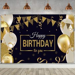 Tapisseries joyeux anniversaire Tapestry Bannière Banner extra-grand noire et or signe des femmes femmes pour enfants anniversaire PORY PO décoration