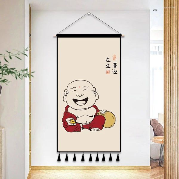 Tapisseries Happy Bouddhisme Maitreya Bouddha Tapestry Living Meditation Room de thé fond de paroi peinture de peinture de peinture suspendue