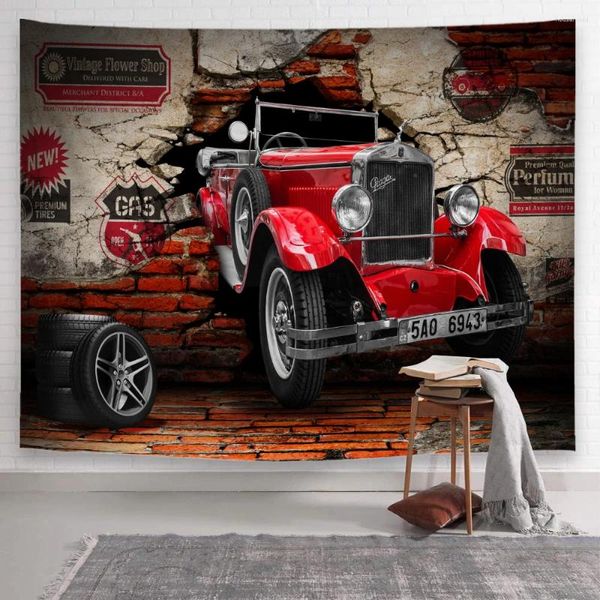 Tapisseries Hippie Tapisserie Personnalisé Créatif Dessin Animé Mur Brisé Voitures De Sport Camion Suspendu Pour Chambre D'enfants Toile De Fond Décoration De La Maison