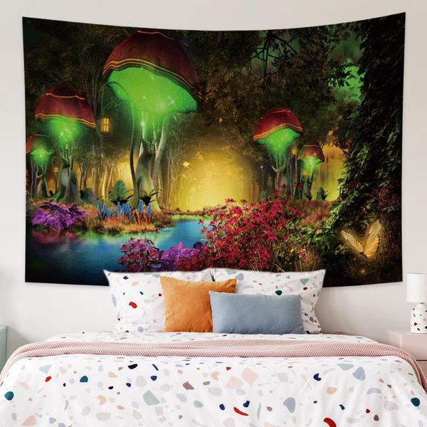 Tapisses Hippie Tapestry Trippy Mushroom Wall Sanging Décoration pour le salon Chambre Home ART Decortapstances Tapestapstages