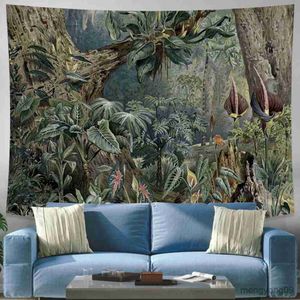 Tapisses Hippie Wall tapis dortoir couverture décorative naturelle forêt de la forêt verte banane arbre tapisserie pending r230811