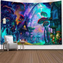 Tapisses Hippy Drealike Mushroom Tapestry Home chambre abstraite Trippy Fairy Tale Mur suspendu Decor Towel de plage serviette