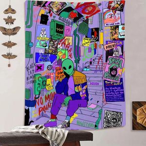 Tapisseries décoratives pour la maison, tapisserie extraterrestre, chambre Kawaii, Illustration de dessin animé, Art Hippie, œil de champignon, tenture murale pour dortoir d'adolescents